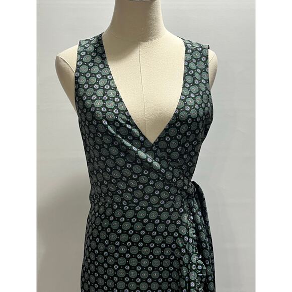Tory Burch Logo Medallion Batik Print Ruffle Wrap Boho Green Blue Dress Sz 6 - Picture 3 of 8